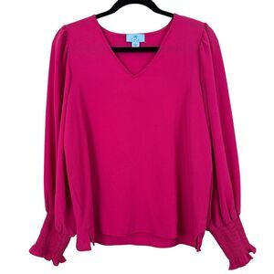 CeCe V-Neck Blouse Smocked Cuffs - Size Small